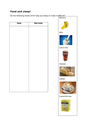 Healthy living- sleep, food and drink that aids sleep | Teaching Resources