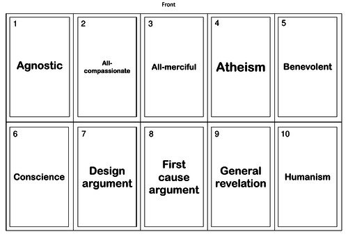 AQA GCSE RS Theme C: Existence of God and Revelation Keyword Revision Card Game (New Spec)