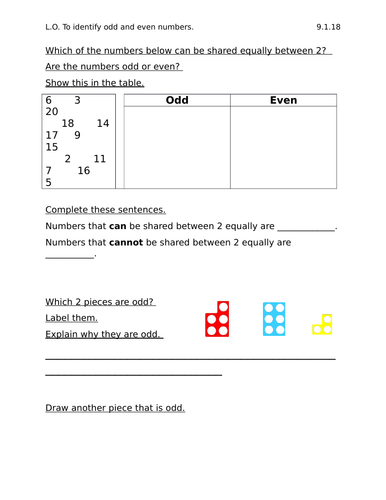 Odd and Even worksheets, Year 2, differentiated 2 ways | Teaching Resources