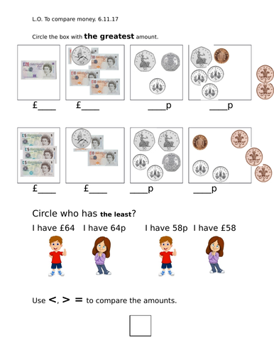 Compare money amounts, Year 2, differentiated 2 ways | Teaching Resources