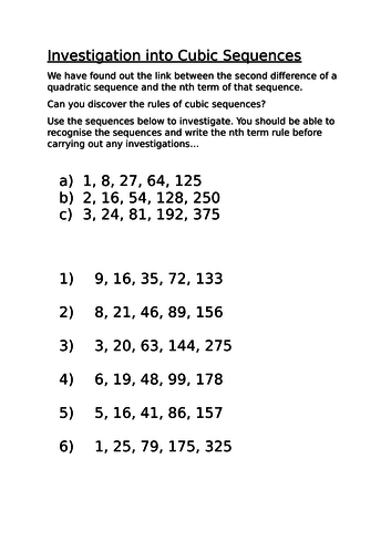 Cubic Sequence Extension Investigation | Teaching Resources