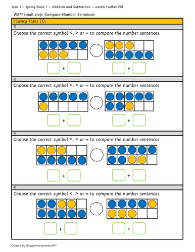 Year 1 Spring Block 1 Compare Number Sentences week 4 Teaching 