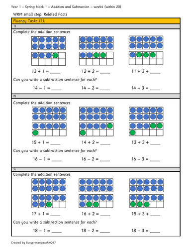 Year 1 - Spring block 1 - Addition and Subtraction within 20  (Week 4)