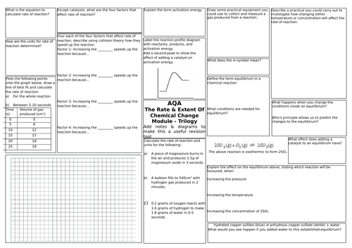 AQA Trilogy Science (9-1) Chemistry 6 - Rate and Extent of Chemical Changes Revision Broadsheet