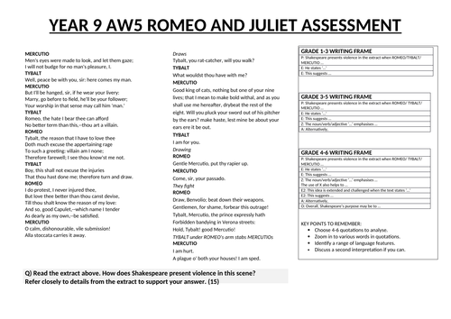 ROMEO AND JULIET: 3 15 mark questions for WJEC/EDUQAS 9-1 with grade 8/ ...