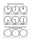 time oclock and half past teaching resources