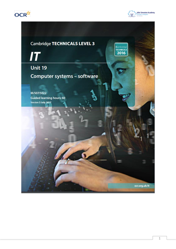 Unit 19 - Software- Full Unit, Cambridge Technicals Level 3 (2016 ...