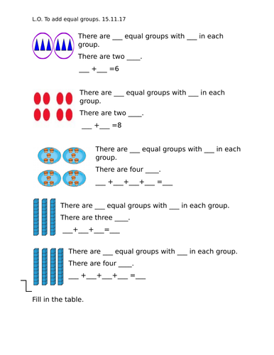 identifying making and adding equal groups year 2 worksheets teaching resources