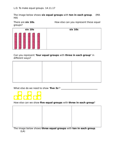 identifying making and adding equal groups year 2