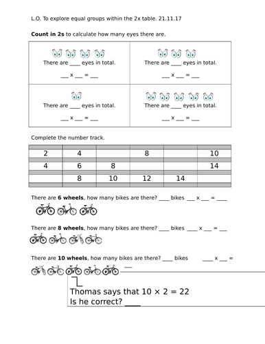 2x 5x 10x table worksheets, Year 2, differentiated 2 ways | Teaching ...