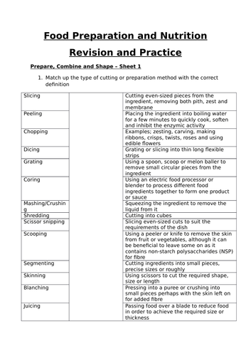 Prepare Combine and Shape Revision Worksheet