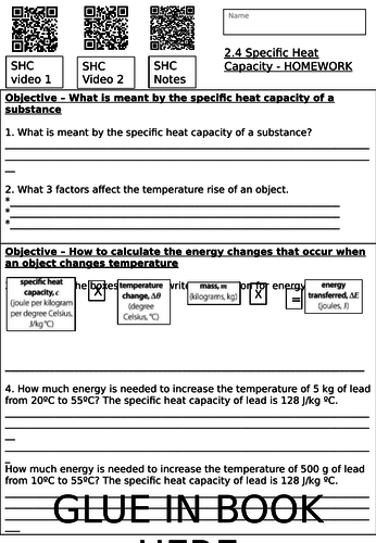 Specific Heat Capacity Homework