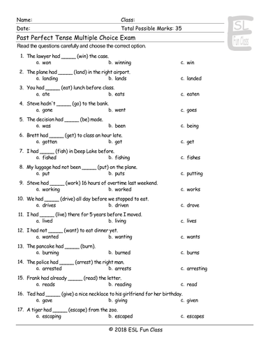 past-perfect-tense-multiple-choice-exam-teaching-resources