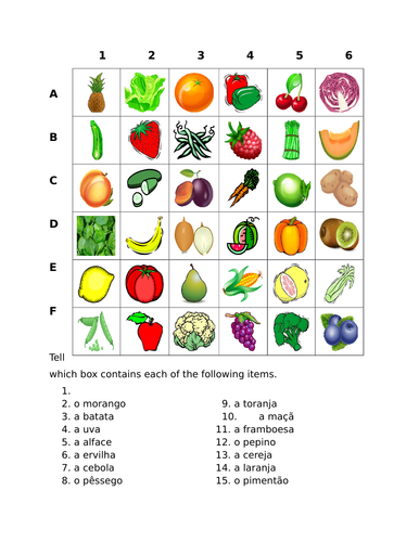 Frutas e Legumes (Fruits and Vegetables in Portuguese) Find it Worksheet