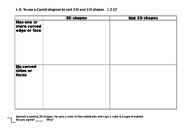 year 2 worsheet sorting 2d and 3d shapes using a carroll