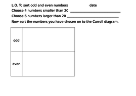 sorting odd and even numbers into a carroll diagram year