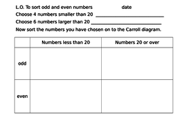 sorting odd and even numbers into a carroll diagram year 2 worksheets