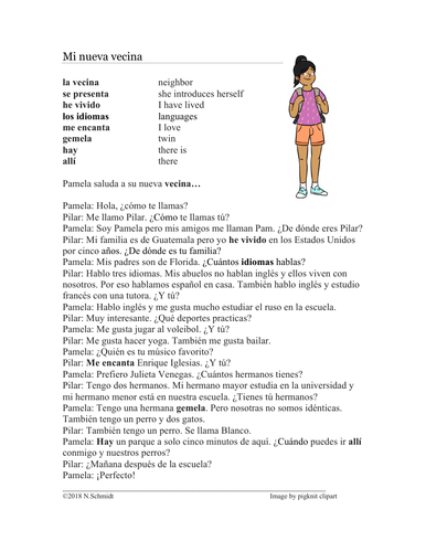 Spanish Question Words Reading: La nueva vecina Lectura con Interrogativos