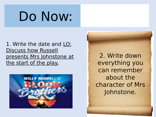 Blood Brothers Lesson on Mrs Johnstone/ Marilyn Monroe (AQA)