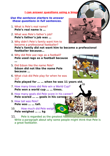 Pele Biography Comprehension Lesson | Teaching Resources