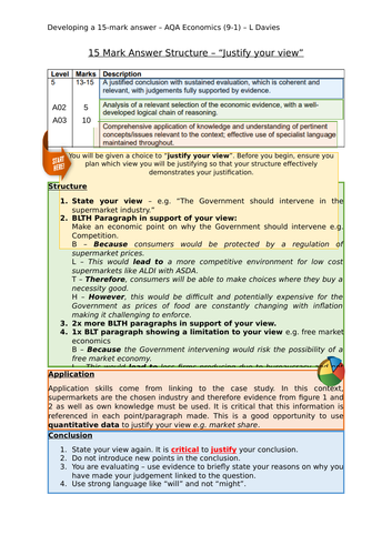 15 Mark GCSE Economics Exam Question Structure