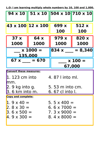 KS2 Year 5 Multiplying whole numbers by 10, 100 and 1000 | Teaching ...