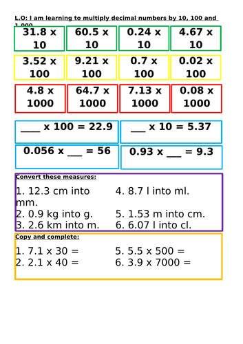 KS2 Year 5 Multiplying and dividing by 10, 100 and 1000 lessons ...
