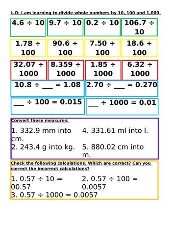 KS2 Year 5 Multiplying and dividing by 10, 100 and 1000 lessons ...