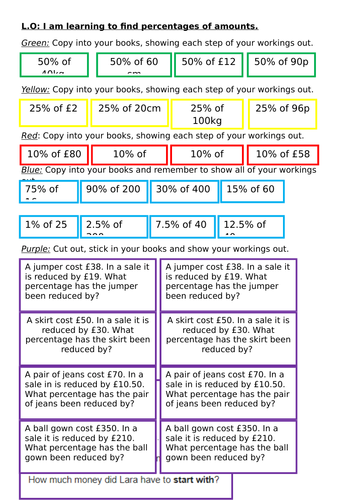 year 5 percentages homework
