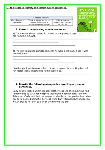 KS2 English Run on Sentences Worksheet and Presentation | Teaching ...