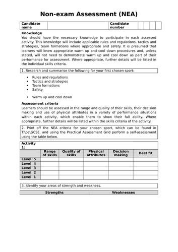 Ocr Gcse Pe Practical Sports List