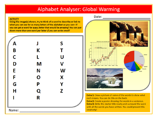 Global Warming Alphabet Analyser Sheet Keywords Settler Starter Cover ...