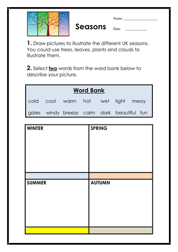 UK Seasons - Worksheets | Teaching Resources