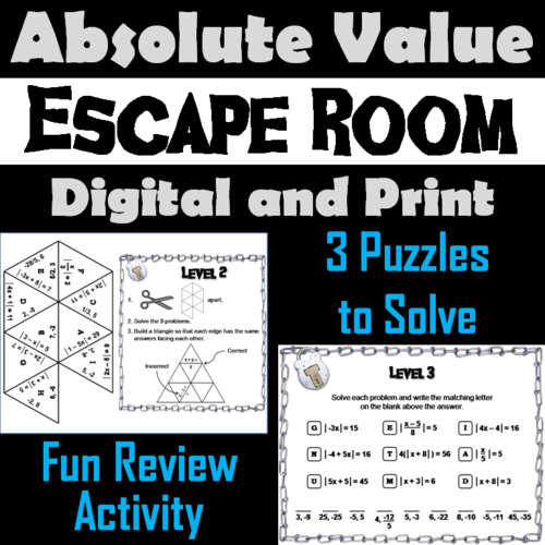 Absolute Value Equations: Escape Room Math Activity