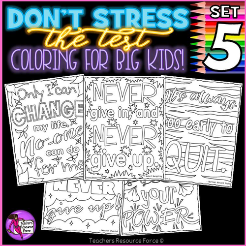 Growth Mindset Colouring Pages / Posters / Sheets: Don't Stress The Test 5!