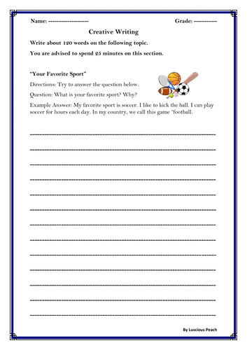 My favorite sports -Creative writing prompt | Teaching Resources