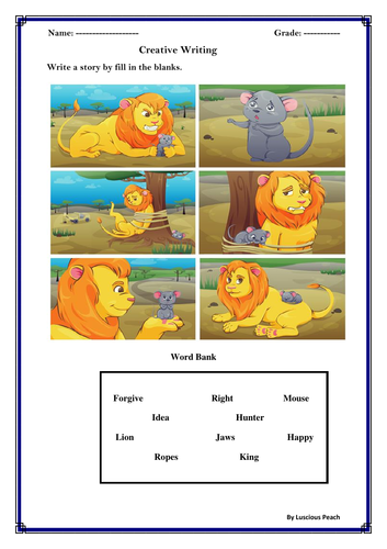 Lion And The Mouse Story Word Bank And Picture Prompt Teaching Resources