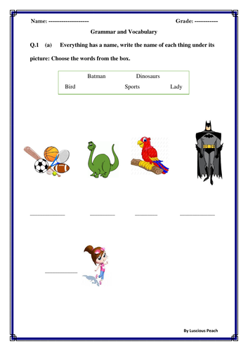 Grammar and Vocabulary Assessment /test grade 1 | Teaching Resources