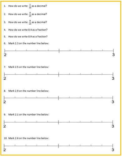 Fractions to Decimals - Then placing decimals on a number line