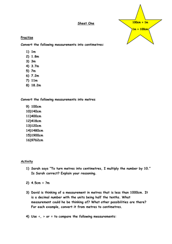 Converting Length Lesson - cm and m