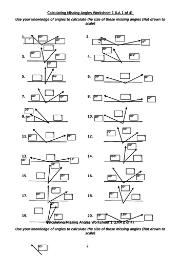 Calculate Missing Angles Worksheet 4 levels of Challenge & Answers