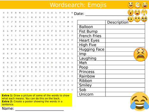 Emojis Wordsearch Puzzle Sheet Keywords Settler Starter Cover Lesson ...
