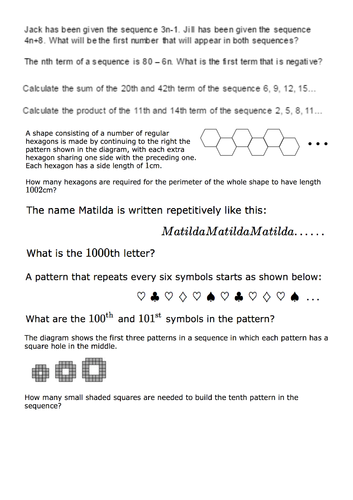 Full lesson on solving problems with linear sequences