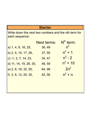 Full lesson on finding the Nth term of quadratic sequences