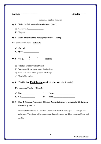 6th class essay 1 exam paper in english