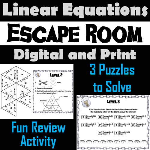 Linear Equations Game: Escape Room Math Activity