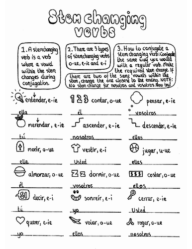 spanish stem changing verbs conjugation worksheet no prep practice teaching resources