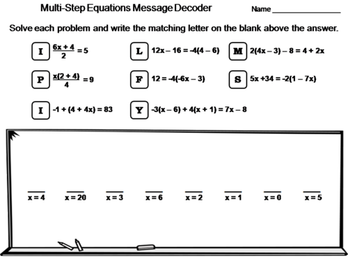 Multi-Step Equations Worksheet: Math Message Decoder | Teaching Resources