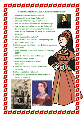 Henry Viii And Katherine Howard Comprehension Letter Task Teaching Resources