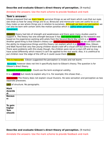 Perception 2.3 Direct perpection: affordances and evaluation AQA GCSE psychology 8182 exam technique